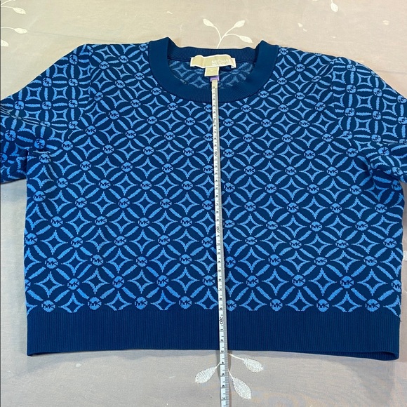 Michael Kors Blue Patterned Woman Medium Casual Crop Sweater Short Sleeves - Picture 7 of 12